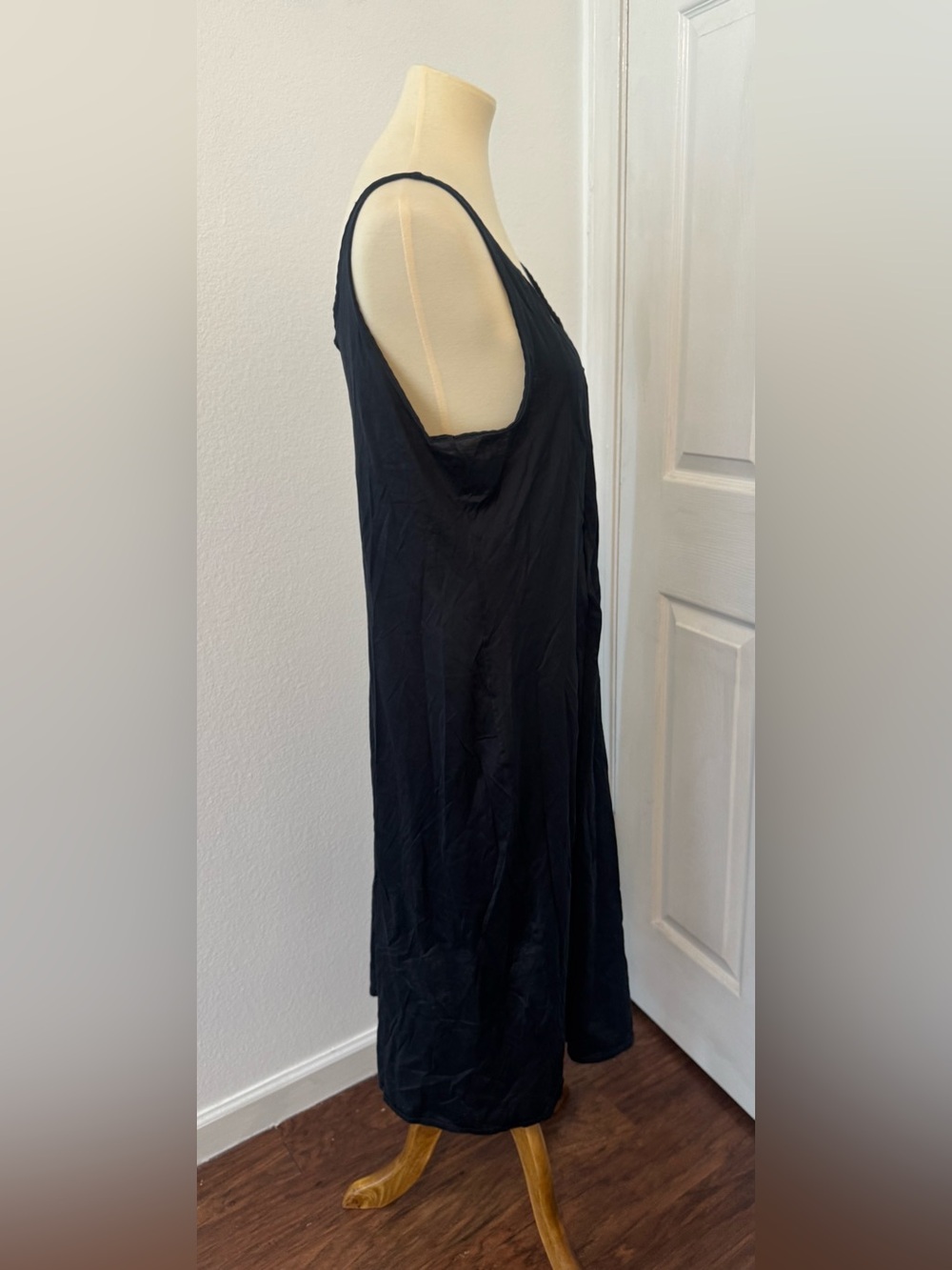 Hanro Switzerland Mercerized Cotton Black Slip Dress Minimalist Luxury Lounge Lg - Picture 5 of 11